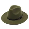 古典的なユニセックスチャプソードFedora Stiff Wide Brim Panama Hat JazzギャングスターTrilby Churh Capsブラウンレザーベルト