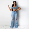 Femmes Jeans Bell Bottom Ripped Skinny Hole Classique Taille Haute Flare Denim Zipper Bouton Plus Taille 3 Couleurs Pantalon 210522