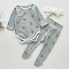 Primavera Autunno Infantile Neonate Maschietti Manica lunga Stampa di cartoni animati Pagliaccetti + Collant Set di abbigliamento Bambini Ragazzo Ragazza Completo di vestiti 210521