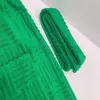 Green Towel Jacquard Bathrobe Vintage Hooded Home Cloth Dressing Gowns Autumn Winter Warm Bath Robes Womens Long Sleeve Pocket Bathrobes Lovers Household Robe