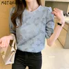 Matakawa Mid-Sleeve Klipp ut Blus Kvinnors sommar sommar Blusas Mode Shirt Short-Sleeved Chiffon O-Neck Shirts 210513