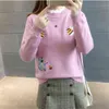 Fashion Autumn Women Sweater Pullover Winter Tops Korean Embroidery Little Bee Loose Warm Knitwear Jumpers Ladies D2531 211103