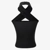 Backless Cross Sweater For Women Irregular Collar Sleeveless Sexy Knitted Slim Tops Female Fashion Clothing 210524