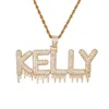 Solid Custom Name Drip Bubble Letters Pendant Necklaces With Rope Chain For Men Women Gold Color Cubic Zircon Hip Hop Jewelry