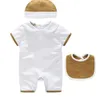 3 sztuk Zestawy Baby Boys Girls Pani Romper Toddler Bawełna Krótki Rękaw Kombinezony Lato Niemowlę Onesies Romper + BIB + Kapelusz Design