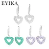 Trendy White Green Purple Zircon Hollow Heart Hoop Earrings Multicolor Crystal Charm Women Gold Silver Color Gift Jewelry & Huggie