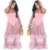 Roupas de banho feminina plus size boho babados maxi vestido de verão biquíni encobrimentos de praia festas sem mangas tule tulle long sundress roupas de praia