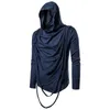 Men's T-Shirts Men Autumn Punk Rock Hip Hop Long Sleeve T Shirt Ripped Tassel Hooded Tees Tops Man Gothic Style Cloak Black W2952