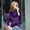 Turtleneck Velvet Fleece T Shirt Tops Solid Tops Long Long Plus Size S Spring Autumn T Shirt Bottoming 210317