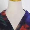 Vestido casual de color de golpe para mujeres con cuello en V Puff Manga larga Cintura alta Tie Dye Mini vestidos Mujer Moda de verano 210520