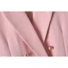 Старинные женщины длинные куртки осень розовый твил узор женские костюмы кнопки-летать женские пальто случайные девушки свободная куртка 210430