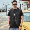 Big Size Men's Vests Loose Casual Denim Waistcoat Simple Design XL-8XL Motorcycle Sleeveless Jacket For 150kg Fat Guy Male Clothing