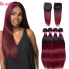 Mèches brésiliennes naturelles lisses ombrées 1b/99j, avec Lace Closure, bordeaux 1b, avec Extensions de cheveux