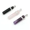 Healing Cylinder Pillar Pink Amethyst black agate Stone Charms Rose Quartz Crystal Pendant DIY Necklace Women Fashion Jewelry Finding 8x40mm