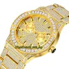 MISSFOX éternité V316 Hip hop Mode Hommes Montres CZ Diamant Incrustation Cadran Quartz Mouvement Hommes Montre Glacé Gros Diamants Lunette All315R