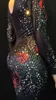 Jumpsuits Mulheres Macacões Aniversário Comemore Dança Festa Stage Bodysuit Sparkly Strass Jumpsuit Black Rose Flores Desgaste Leggings