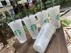 Starbucks Mermaid Goddess 16 unz 24 uncji plastikowe kubki kubka wielokrotnego użytku przezroczyste picie płaskie dolne filar Kształt Słaska Kubki Bardian