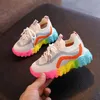 Kinderen Schoenen Gekleurde Soles Baby Peuter Schoenen Nieuw Ademend Mesh Jongens Meisjes Gestreepte Sportschoenen Kinderen Casual Sneakers G1025