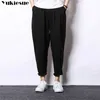 Chinesischen Stil Solide Baumwolle Leinen Hosen Männer Hosen Hip Hop Jogger Jogginghose Streetwear Lose 210608