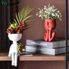 Nordic Cute Abstract Charakter Żywica Soczyste Pot Bonsai Wazon Dekoracja Gospodarstwa Domowego Kwiatu Arrangment Dropshopping 210712