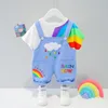 Clothing Sets 2021 Summer Children's Short-sleeved Suit 0-4Y Baby Boys Girls Cute Cartoon Clothes Rainbow Overalls Set Kids Casual Outfits