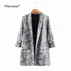 Women Fashion Serpentine Print Vintage golden Blazer Coat Ladies Long Sleeve Pockets Female Outerwear Chic Tops 210521