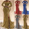 2022 Girls Sexy Boat Neck Off Shoulder Sequined Evening Gowns Side Split Mermaid Dress Long Y220222