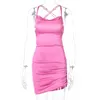 Women Strap Mini party Dress Ruched Lace Up Cross Bandage Backless Bodycon Sexy Party Elegant 2021 Club Christmas Slim