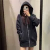 Streetwear Women Solid Hoodies Fashion Ladies Cotton 100% Loose Tops Causal Female Chic Pocket Zipper Long Hooded 210430