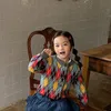 Kazak Moda Giysileri Bebek Kızlar için 2021 Kore Ekose Renkli Hırka Çocuklar Yumuşak Pamuk Prenses Kazakları