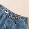 Sommar kvinnor hög midja knapp jeans casual kvinnlig blå denim rak rör shorts lös mode design kort 210430