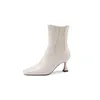 Annymoli جلدية حقيقية أحذية الكاحل أحذية النساء الشتاء رفيع الكعب مربع قصير مربع سيدة عالية الحجم الموضة 33-40 37558 74192