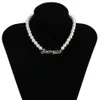 Lacteo Bohemian Shiny Rhinestone Letters Pendant Jewelry for Women 2020 Fashion Imitation Pearl-Chain Choker Necklace