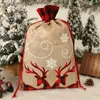 Dekoracje świąteczne Duża torba Śliczna Lniana Tote Lattice Side Closstring Prezent Pocket Dla Dzieci Candy Torby Santas Navidad