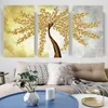 黄金の幸運の木の葉抽象的な芸術の植物のクアッドロスプリントの壁の装飾の高級ゴールドモダンポスターリビングルームの装飾