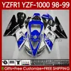 Corps de moto pour Yamaha YZF-R1 YZF-1000 YZF R 1 1000 CC 98-01 Carrosserie 82No.37 YZF R1 1000CC YZFR1 Bleu noir 98 99 00 01 YZF1000 1998 1999 2000 2001 Kit de carénage OEM