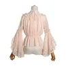 Szyfon Lolita koronkowy pasek bluzki pod koszulą kantarki szyi poza ramię Kobiety długi fuze topy dzwonowe dla plus rozmiar 210326