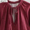 Zevity Women Sweet Vネックレースアッププリントプリーツミニドレス女性長袖カジュアルシックなヴェスティドレディース服DS4958 210603