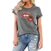 Frauen T-Shirt Tops Rundhals-Kurzarm-Lippen-Druck Große Größe Lose Top