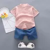 Yürümeye başlayan çocuk çocuklar erkek bebek gömlek karikatür üstleri denim şort pantolon kıyafetler kıyafetler 2108042715245