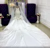 Arabic Aso Ebi 2021 Luxurious Mermaid Sexy Wedding Gowns Beaded Crystals Lace Sheer Neck Detachable Train Bridal Dresses ZJ464