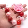 Colliers de perles de fleurs roses à breloques pour filles et enfants, bricolage, strass, gros bubblegum, bijoux pour la saint-valentin