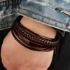 Bangle Minimalist Black Leather Bracelet Multilayer Metal Magnetic Buckle Fashion Men's Jewelry Accessories