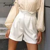 Ruffled Zipper Sólida Mulheres Soltas Shorts Cintura Alta Cintura Branco Curto Casual Verão Fundo Feminino 210719