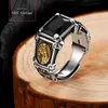 925 Sterling Silver Vintage Black Stone Virgin Mary Finger Ring for Men Women Open Cuff Band Rings Cubic Zirconia Onyx Jewelry Bijoux Birthday Christmas Gifts Anillo