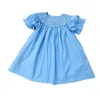 Cekcya filles à la main smock broderie robe bleue bébé smocks robes infantile col Peter Pan robes enfants boutique vêtements 210615