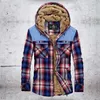 Winter Jacket Men Fleece Warm Shirts Coat Pure Cotton Plaid Hooded s Coats Single Breasted Chaquetas Hombre M-XXXL 211214