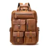 حقيبة الظهر خمر للجنسين MVA جلد طبيعي 15 "حقيبة كمبيوتر محمول متعدد جيوب مدرسة الأعمال التجارية السفر Daypack كبيرة