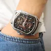 Armbanduhren Herrenuhren Edelstahl Automatische Mechanische Militär Skeleton Steampunk Quadratische Uhr Männlich Relogio Masculino 2010