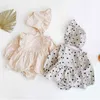 Herfst geboren meisjes liefhebbende hart jumpsuits kleding baby gebreide rompertjes gebreide lange mouw kinderen + hoed 210429